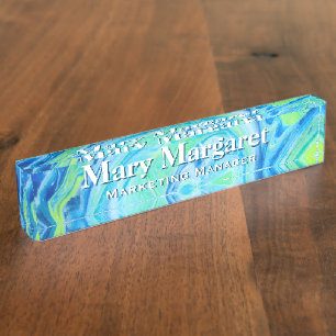 Wild Blue Acrylic Flow Art Desk Nameplate