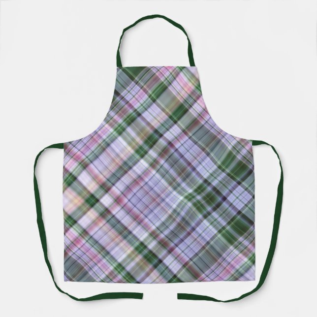 Wild Blue Asters Blue, Pink, and Green Plaid Apron (Front)