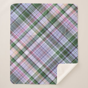 Wild Blue Asters Blue, Pink, and Green Plaid Sherpa Blanket
