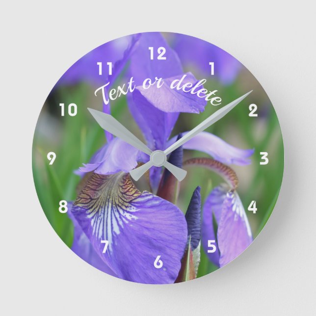 Wild Blue Flag Iris Flower Personalized Round Clock (Front)