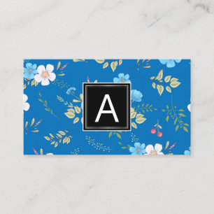 Wild Blue Flowers Spring Garden Pattern Monogram Business Card