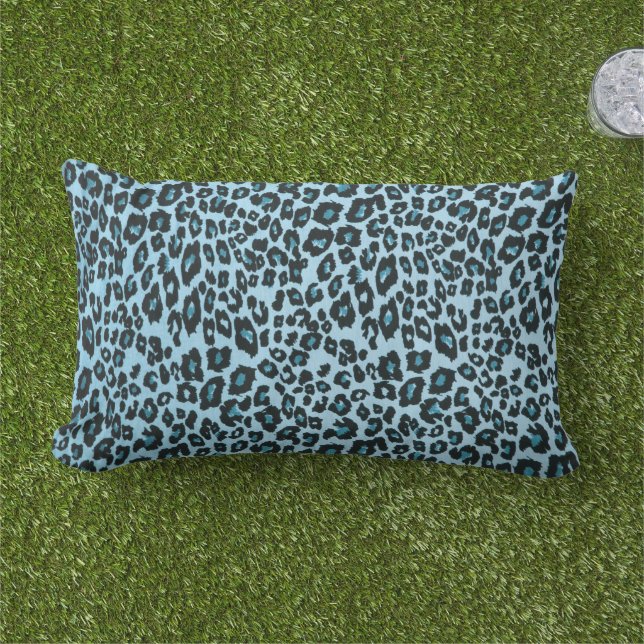 Wild Blue Leopard Print Throw Pillow (Grass)