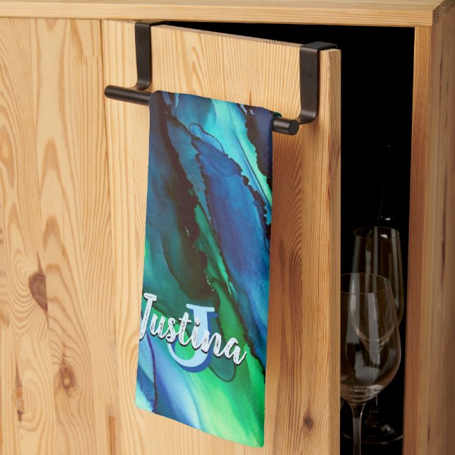 Wild Blue Oceanscape Alcohol Ink Tea Towel (Thirds Fold)
