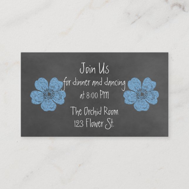 Wild Blue Roses Chalkboard Reception Cards (Front)