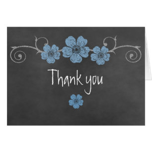 Wild Blue Roses Chalkboard Thank You Note Card