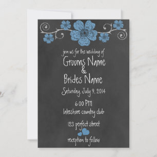 Wild Blue Roses Chalkboard Wedding Invitation