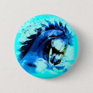 wild blue stallion 6 cm round badge