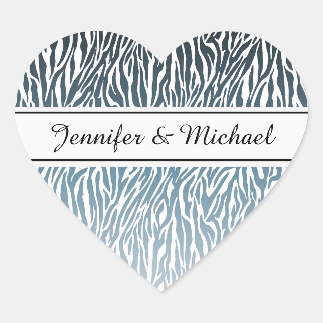 Wild Blue Zebra Print Ombre Heart Sticker (Front)