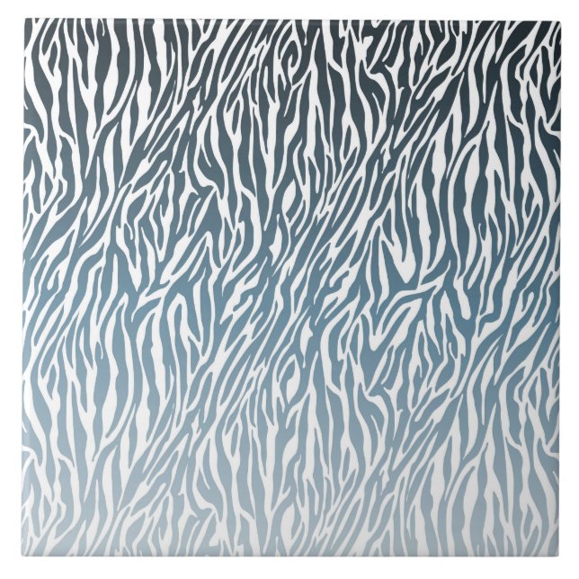 Wild Blue Zebra Print Ombre Tile (Front)