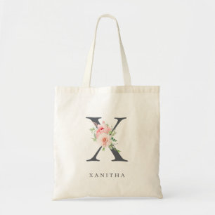 Wild Blush Botanical Floral Letter X Monogram Tote Bag