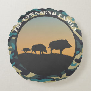 Wild Boar and Camo Round Cushion