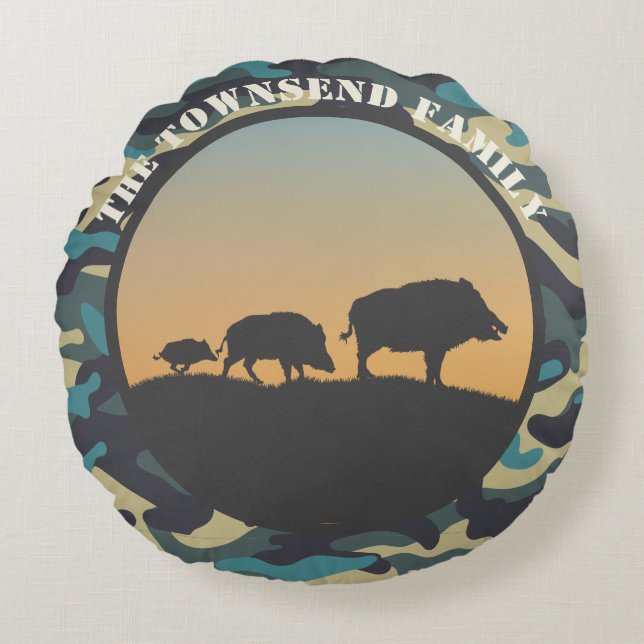 Wild Boar and Camo Round Cushion (Front)