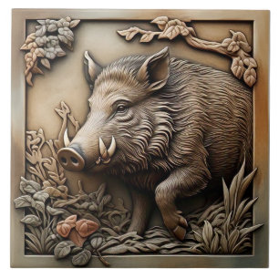 Wild Boar - Arts And Crafts Ceramic Tile