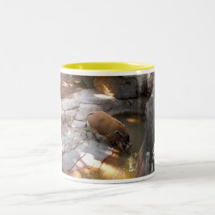Wild boar drinking Two-Tone coffee mug