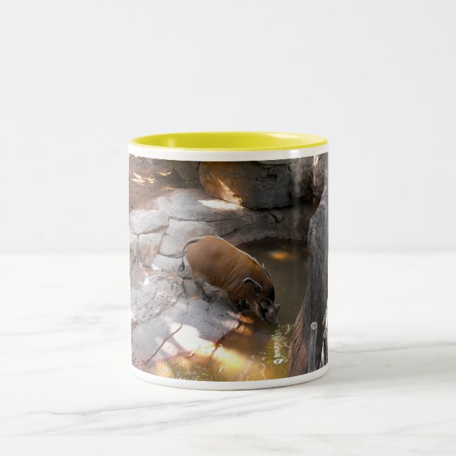 Wild boar drinking Two-Tone coffee mug (Center)