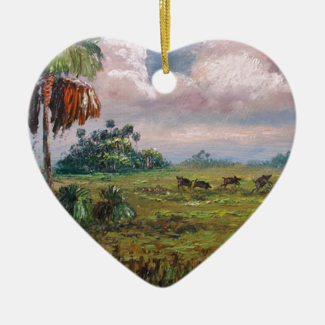 Wild Boar Hunting Ceramic Tree Decoration (Front)