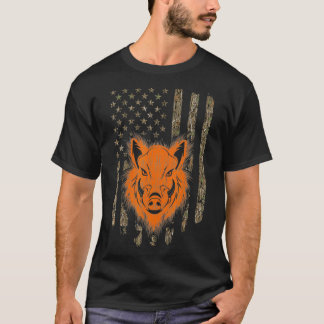 Wild Boar Hunting Hog Hunter American Flag T-Shirt