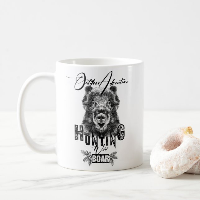 Wild boar hunting, outdoor adventure coffee mug (With Donut)