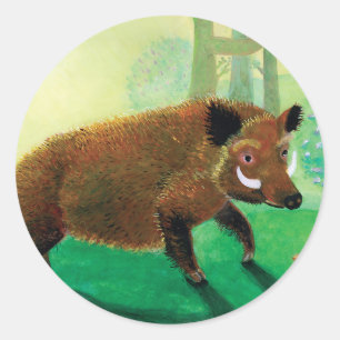 Wild Boar Illustration Classic Round Sticker