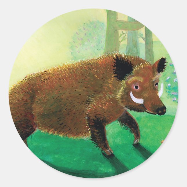 Wild Boar Illustration Classic Round Sticker (Front)