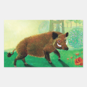 Wild Boar Illustration Rectangular Sticker