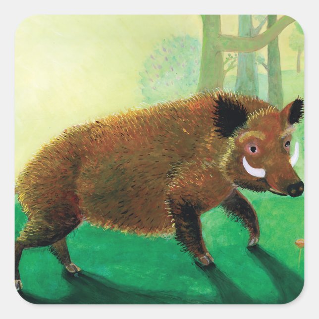 Wild Boar Illustration Square Sticker (Front)