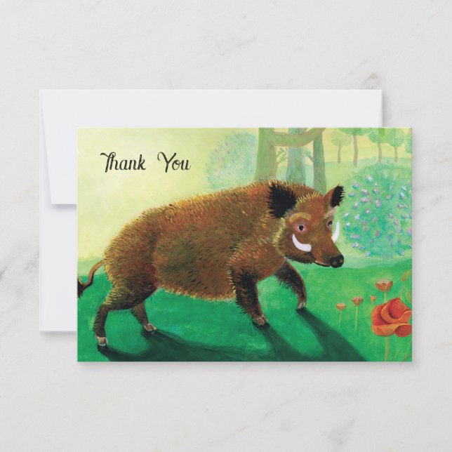 Wild Boar Illustration Thank You Card (Front)