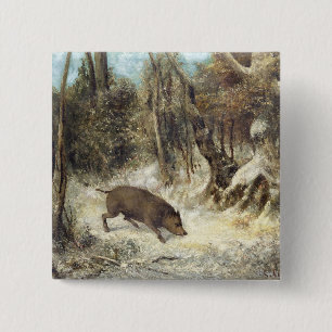 Wild Boar in the Snow, signed as Courbet (fake) 15 Cm Square Badge