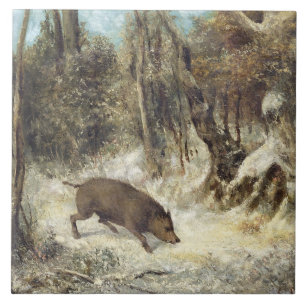 Wild Boar in the Snow, signed as Courbet (fake) Ceramic Tile