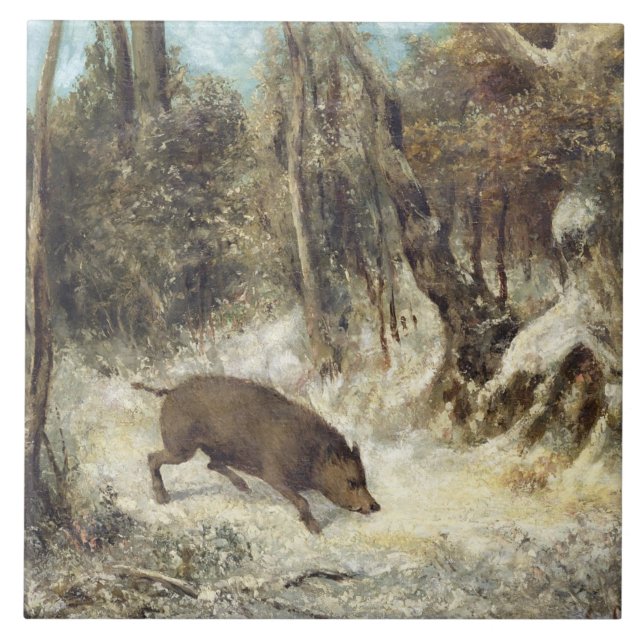 Wild Boar in the Snow, signed as Courbet (fake) Ceramic Tile (Front)