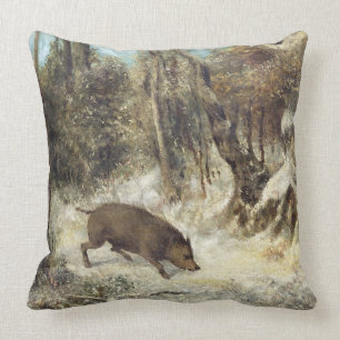 Wild Boar in the Snow, signed as Courbet (fake) Cushion