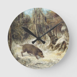 Wild Boar in the Snow, signed as Courbet (fake) Round Clock