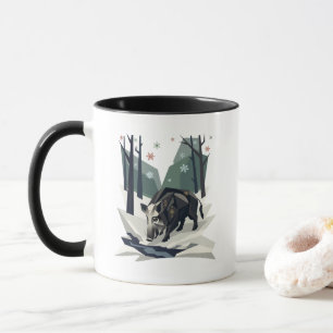 Wild Boar in Winter Forest Mug