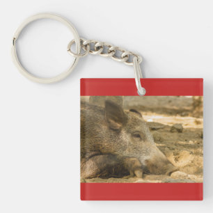 wild boar on Square (double-sided) Keychain