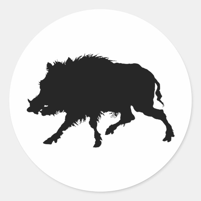 Wild Boar or Wild Pig Elegant Silhouette Classic Round Sticker (Front)