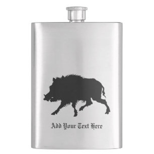 Wild Boar or Wild Pig Elegant Silhouette Hip Flask