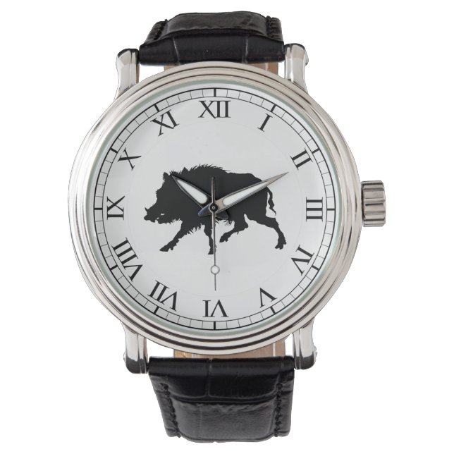 Wild Boar or Wild Pig Elegant Silhouette Watch (Front)