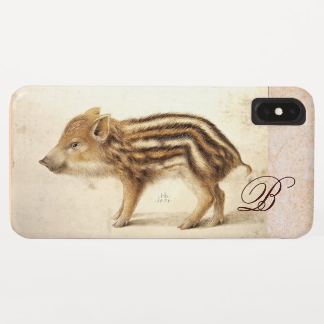 WILD BOAR PIGLET Animal Drawing Monogram Case-Mate iPhone Case (Back (Horizontal))