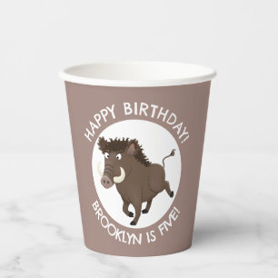 Wild boar razorback personalised cartoon birthday paper cups