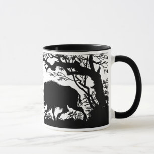 Wild Boar Rooting in a Forest - German Silhouette Mug