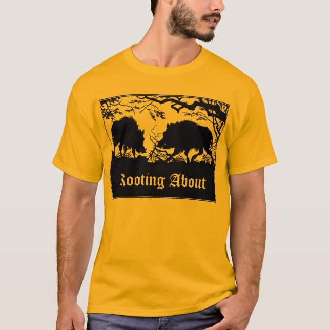 Wild Boar Rooting Old German Design Front & Back T-Shirt (Front)