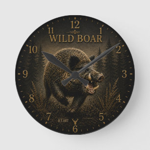 Wild Boar Round Clock