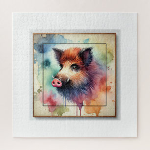Wild Boar Serenity 041124AREF142 - Watercolor Jigsaw Puzzle