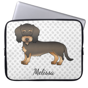 Wild Boar Wire Haired Dachshund Cartoon Dog & Name Laptop Sleeve