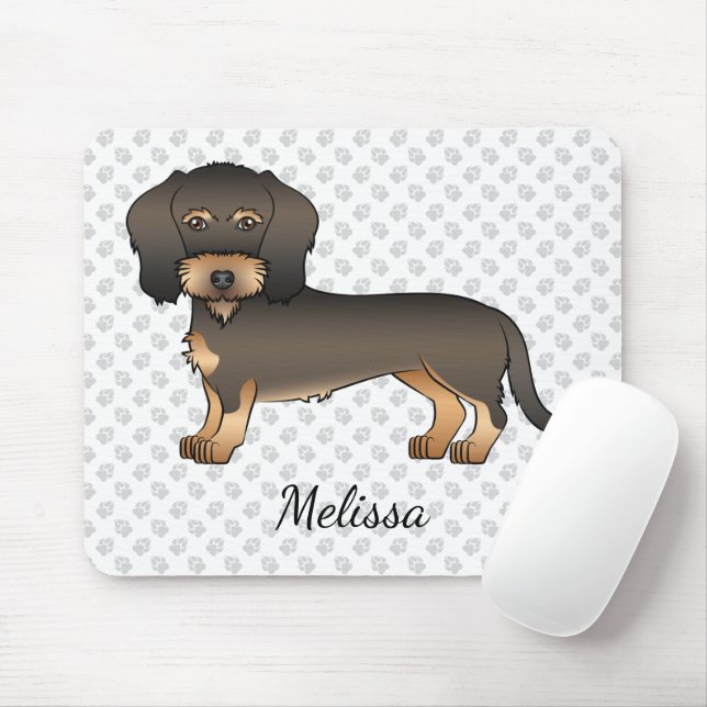 Wild Boar Wire Haired Dachshund Cartoon Dog & Name Mouse Pad (With Mouse)