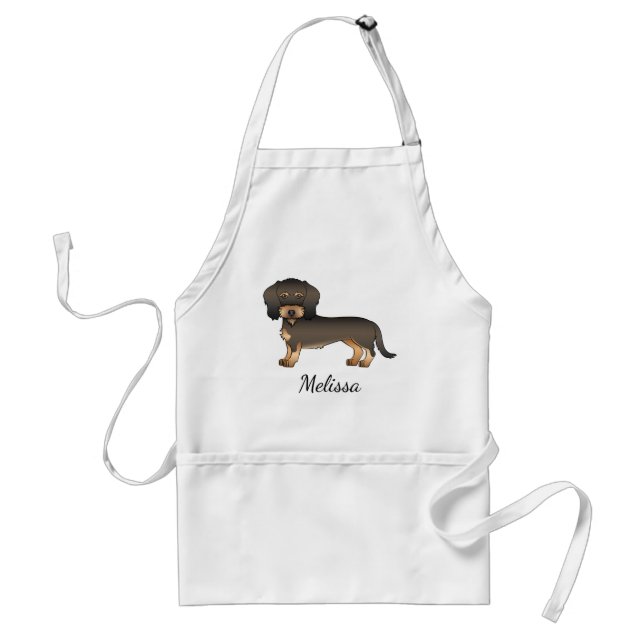 Wild Boar Wire Haired Dachshund Cartoon Dog & Name Standard Apron (Front)