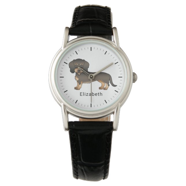 Wild Boar Wire Haired Dachshund Cartoon Dog & Name Watch (Front)