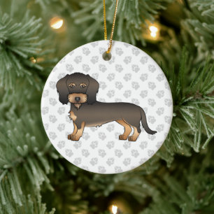 Wild Boar Wire Haired Dachshund Cartoon Dog & Paws Ceramic Ornament