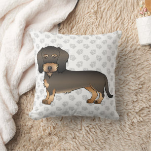 Wild Boar Wire Haired Dachshund Cartoon Dog & Paws Cushion