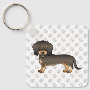 Wild Boar Wire Haired Dachshund Cartoon Dog & Paws Key Ring